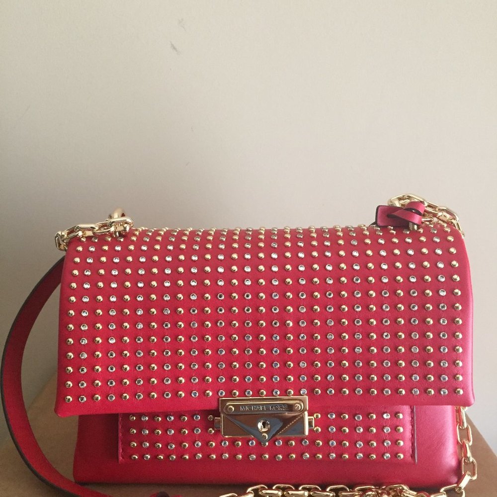 Michael Kors Cece Chain Strap Red Leather Shoulder